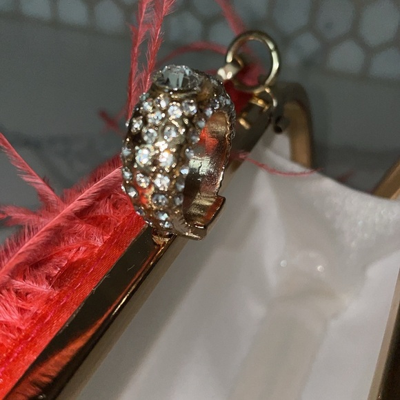 Ostrich Feather Clutch Purse Pink Coral Bag Evening Purse Wedding Dust Bag - Picture 13 of 15